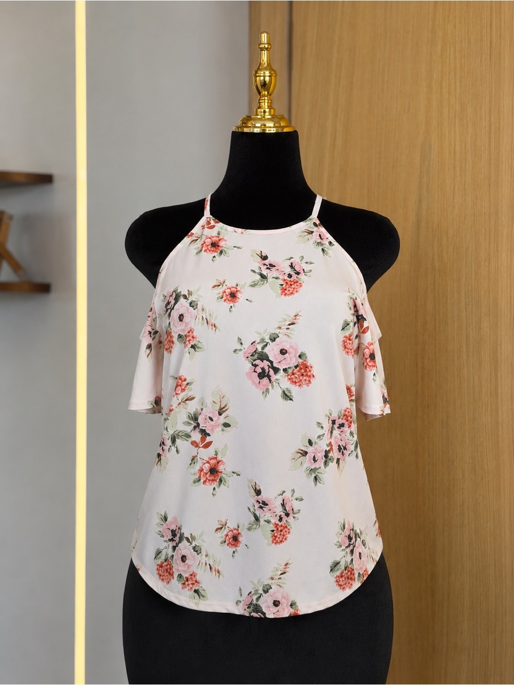 La Vie 89 Coastal Floral Cold Shoulder Blouse | Feminine Muse